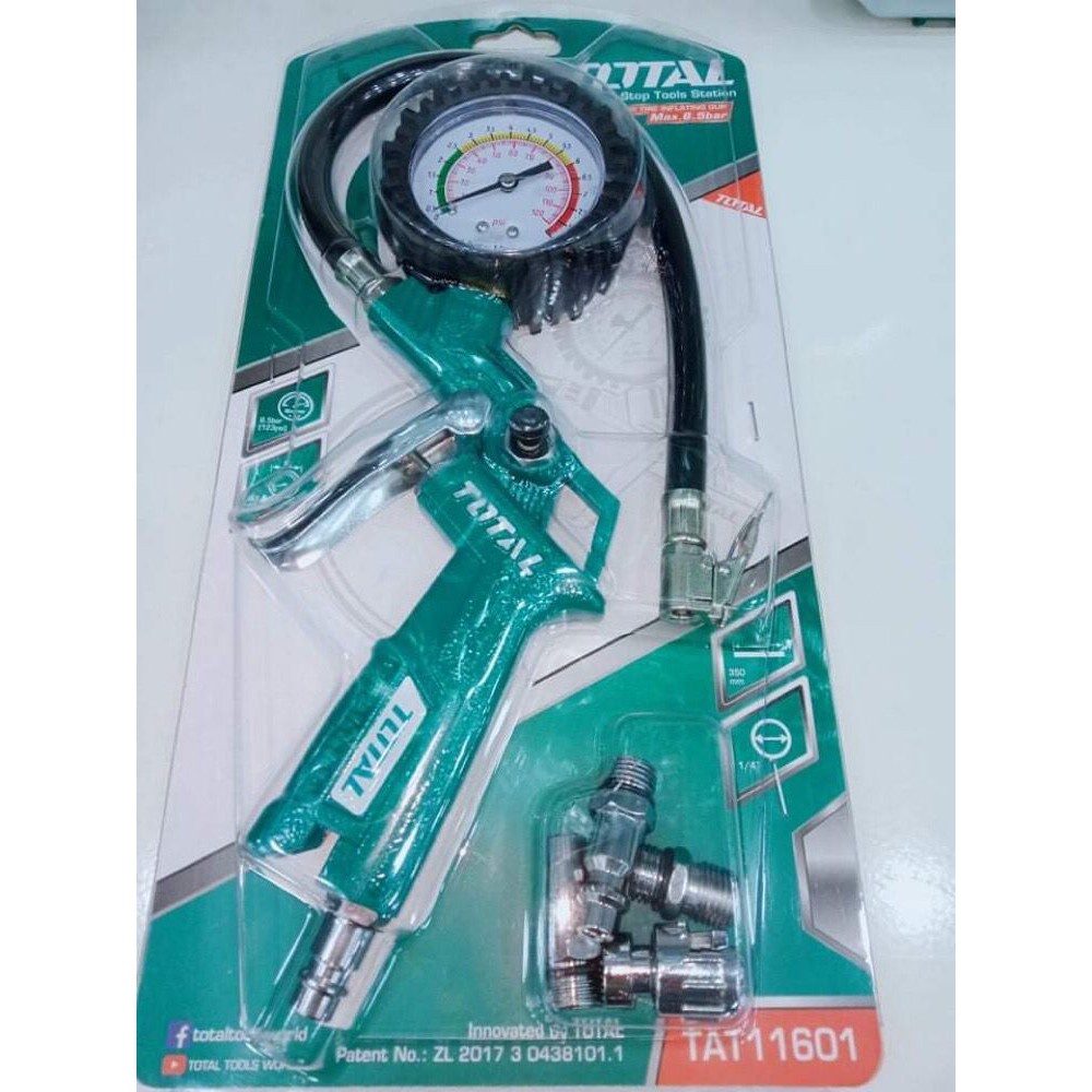 SÚNG BƠM LỐP XE Ô TÔ Dùng Khí Nén Total TAT11601 Có Đồng Hồ Đo -  Áp suất tối đa 320PSI