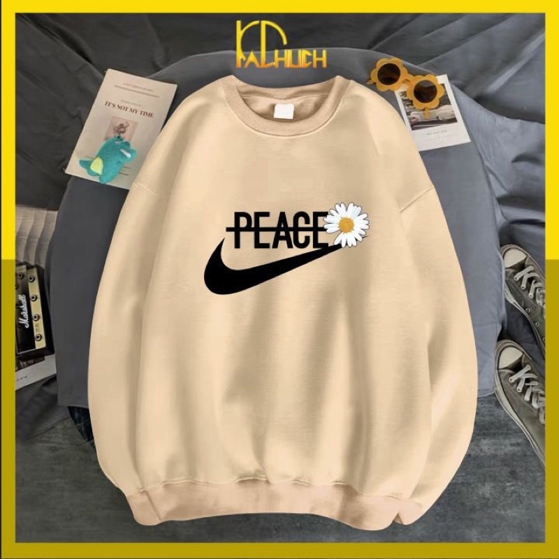 Áo sweater in PEACE hoa cúc, thích hợp cả nam nữ, vải nỉ mềm mịn hàng may kỹ