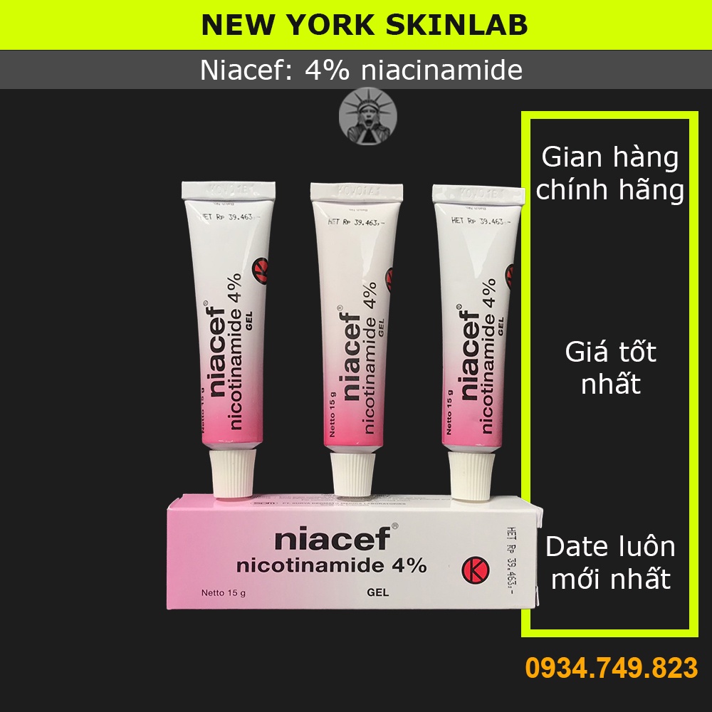 Niacef gel (15g) - 4% niacinamide, kem dưỡng ẩm, phục hồi, kiềm dầu