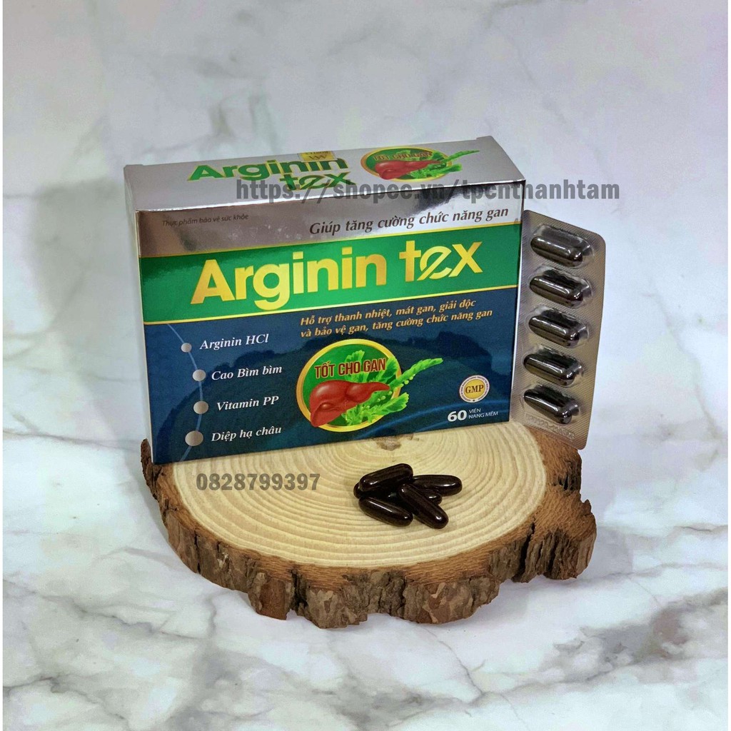 Bổ gan ARGININ TEX bảo vệ gan ,  làm mát , giải độc , hạ men gan- HỘP 60 Viên