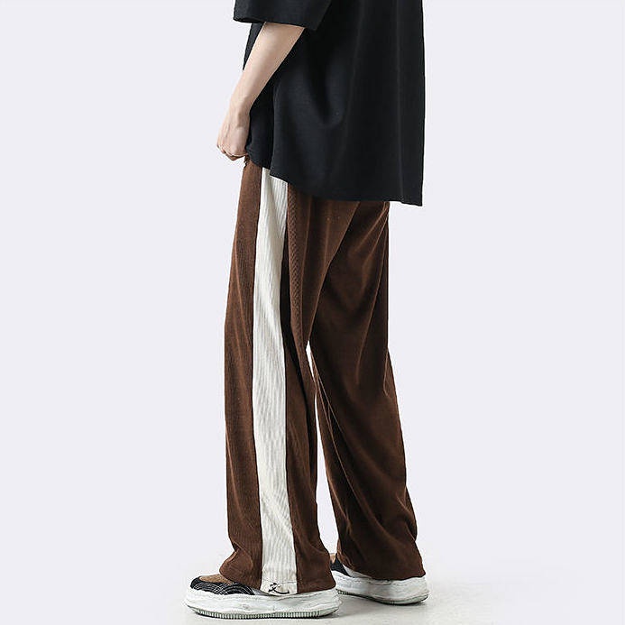 American Retro Navy Blue Pants Summer Japanese Vertical Stripes Men's and Women's Wide-Leg Pants Straight Drawstring Track Sweatpants nn2N