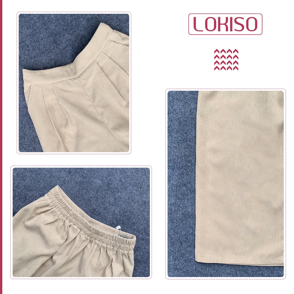 Quần ống rộng nữ lưng cao nhung tăm dáng dài ống suông bigsize LOKISO QD11