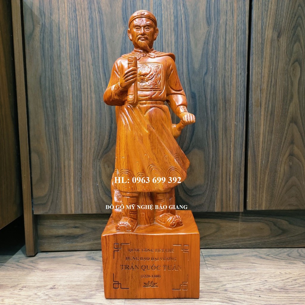 Tượng Hưng Đạo Vương - Trần Quốc Tuấn cao 50 cm gỗ hương