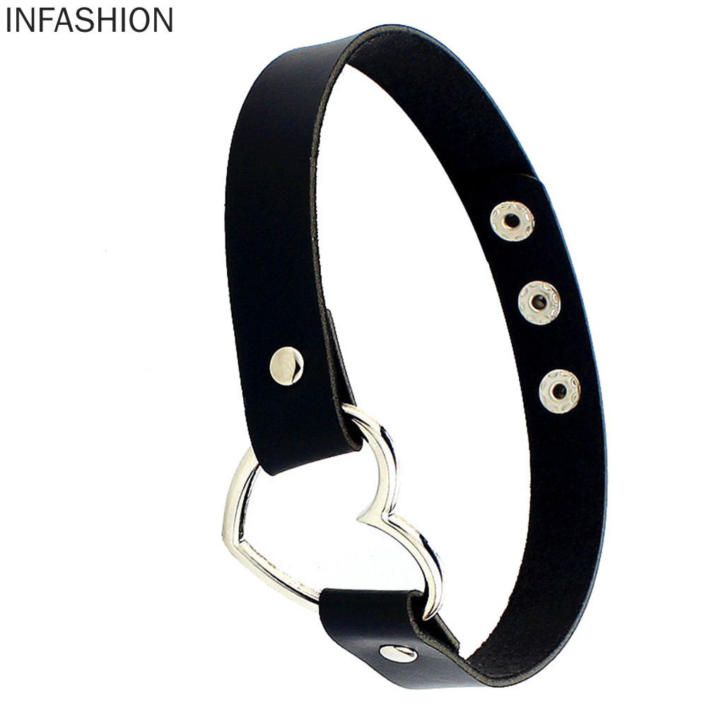 Vòng Cổ Choker Da Mặt Hình Trái Tim Có Thể Điều Chỉnh Kích Thước