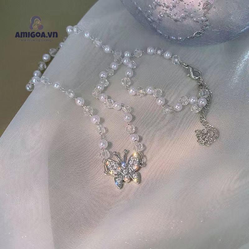 ✨✨Vòng cổ xỏ hạt ngọc trai giả mặt hình bươm bướm kiểu Hàn Quốc thời trang cho nữ
