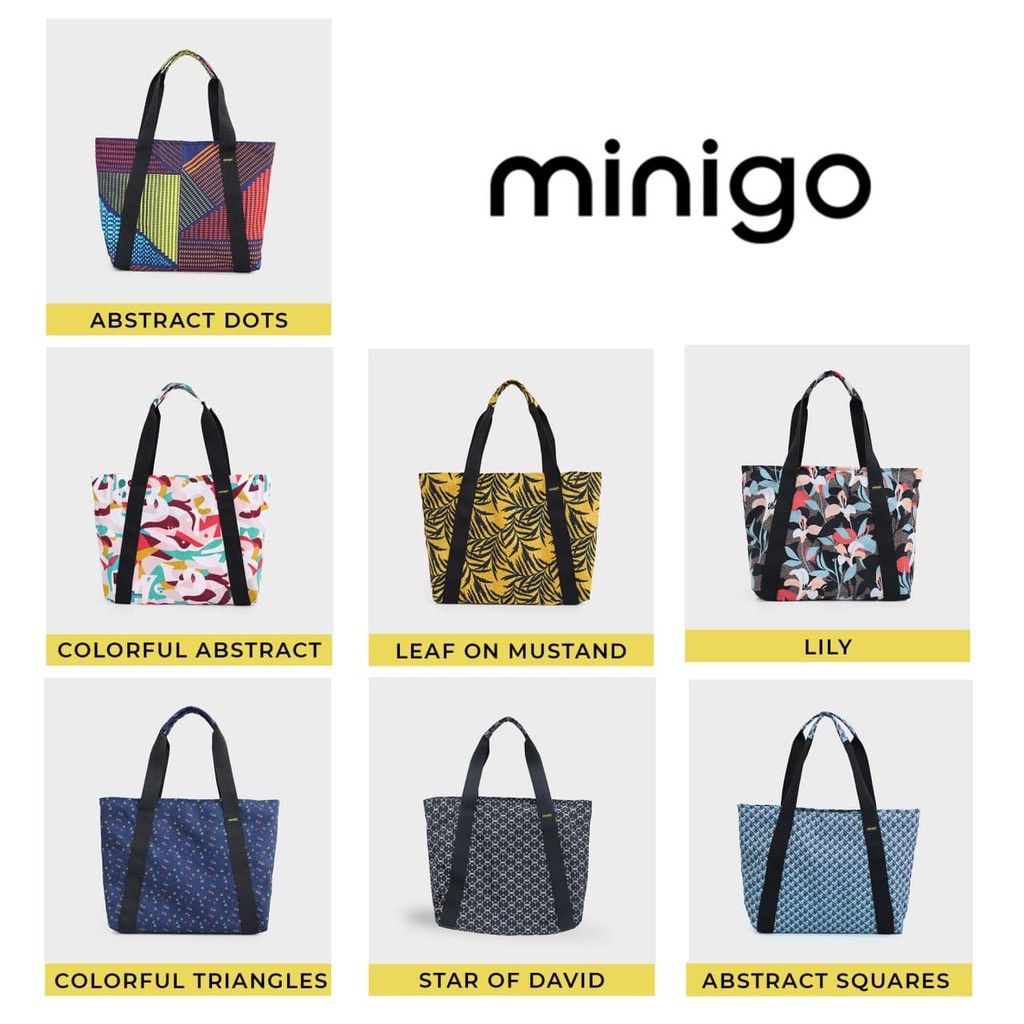 Túi tote Minigo vải canvas có khóa miệng và ngăn phụ chống thấm nước phù hợp đựng nhiều đồ nhiều màu