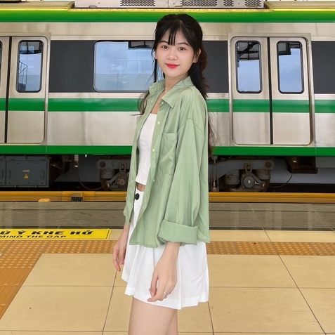 Áo sơ mi nữ dài tay dáng ngắn croptop nhiều màu, Áo sơ mi nữ cổ đức tay dài nhiều màu trơn dáng lửng Hàn Quốc Annaa Hous