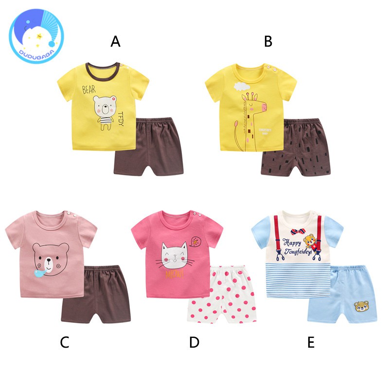 Bộ đồ gồm áo tay ngắn và quần đùi chất liệu vải cotton thời trang mùa hè dành cho bé trai và bé gái 1-5 tuổi