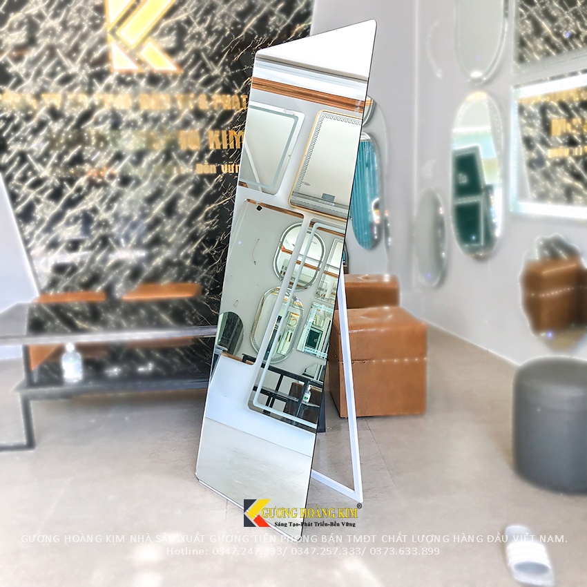 Gương đứng soi toàn thân có chân di động kết hợp 2 trong 1 treo tường và dựa tường nịnh dáng  kt 50x160,60x170cm HK-5004