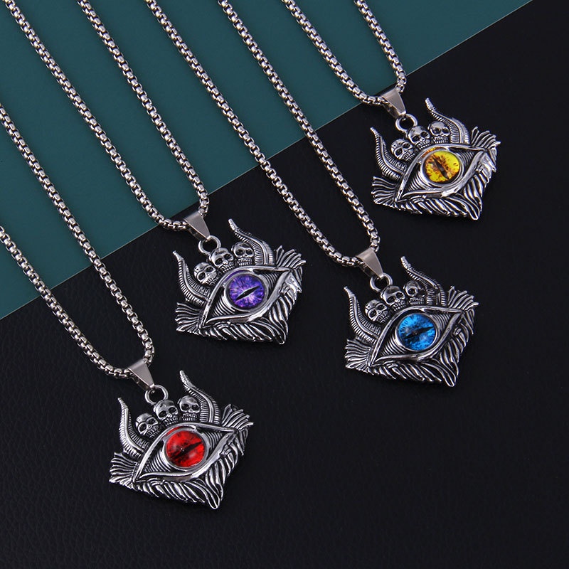 Vòng cổ Mắt Quỷ Bằng Thép Không Gỉ Đính Pha Lê Đỏ Phong Cách Gothic Cho Nam