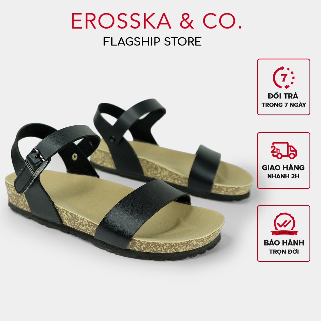 [Mã FAMARAL1 giảm 10K đơn từ 50K] Erosska - Giày sandal đế trấu quai ngang hai màu đen trắng - DT004