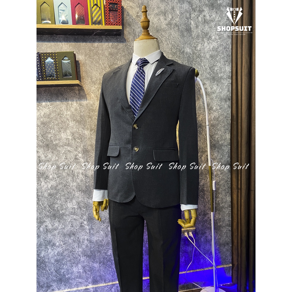 Bộ Vest Comlê màu xám 2 cúc from dáng lịch sự, lịch lãm, sang trọng