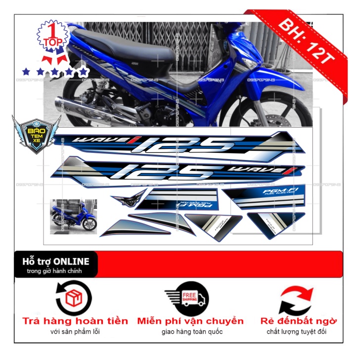 Tem rời dán xe wave i 125 dán xe xanh - Bi Decal