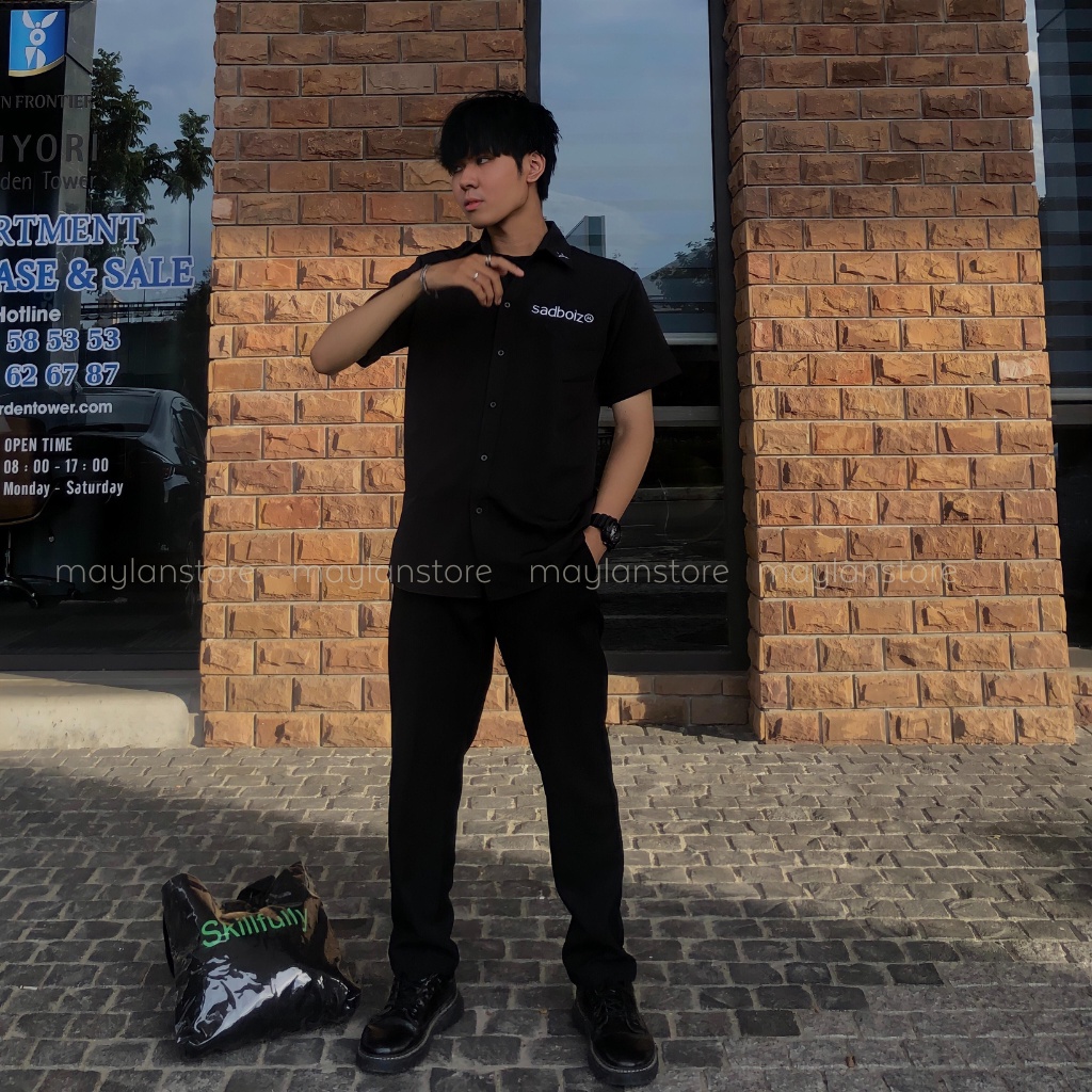 Áo Sơ mi Nam Tay Ngắn Thêu Họa Tiết Bad Habits form rộng unisex MAYLANSTORE