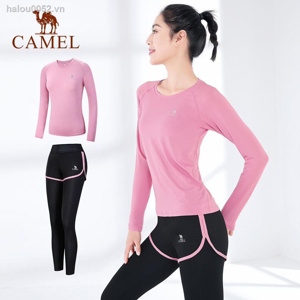 ✿Ready stock✿   camel yoga suit female gym sportswear morning run fitness clothing running summer quick-drying top short sleeve thin