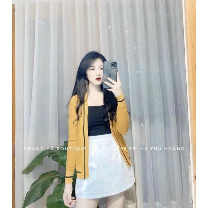 Áo len cadigan. áo len nữ dài tay mỏng phối viền đen khoác đi ngoài đi chơi rất xinh hàng quảng châu cao cấp | BigBuy360 - bigbuy360.vn