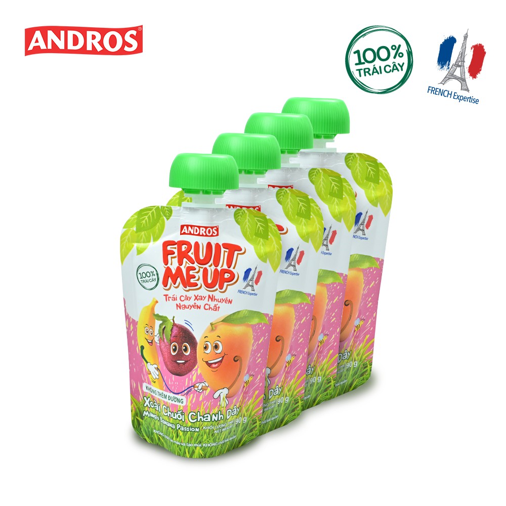 [Mã BMBAU50 giảm 7% đơn 99K] FRUIT ME UP Xoài chuối chanh dây - Trái cây xay nhuyễn nguyên chất - 90gx4