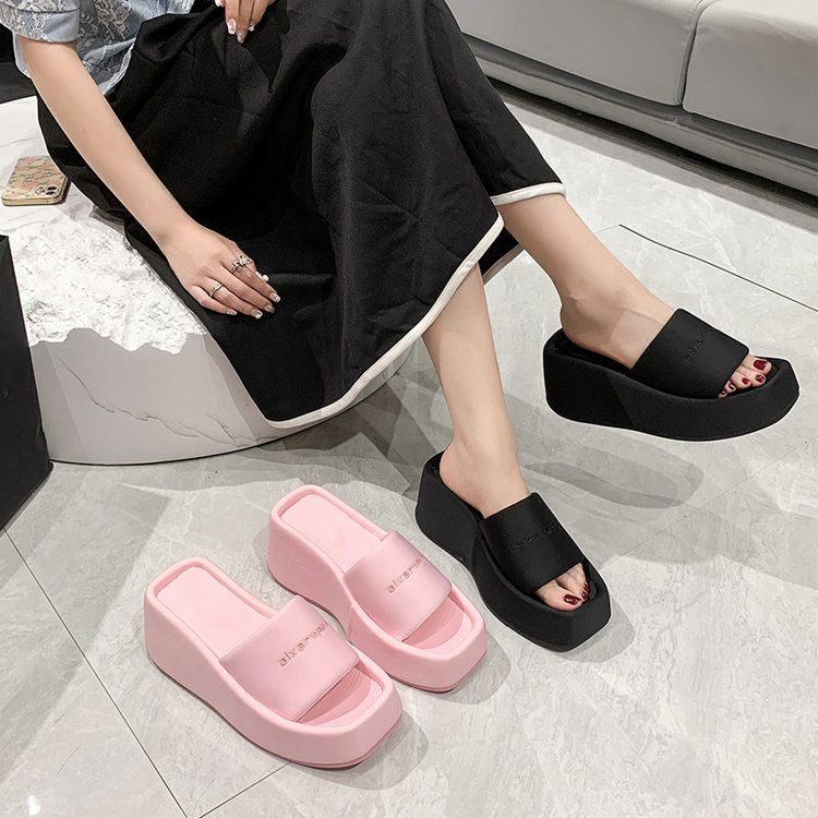 Dép Đế Xuồng Dày Mũi Vuông Hở Ngón Màu Trơn Thời Trang Thoải Mái Dễ Phối Đồ