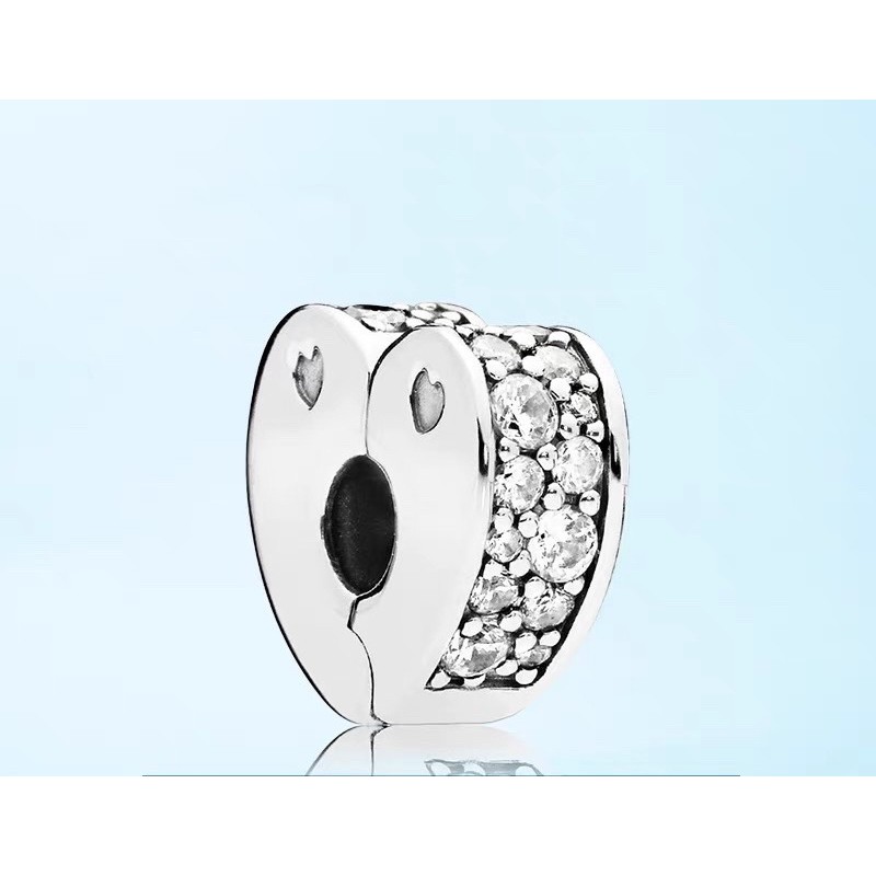 charm pan khoá chặn đính đá trắng bạc s925