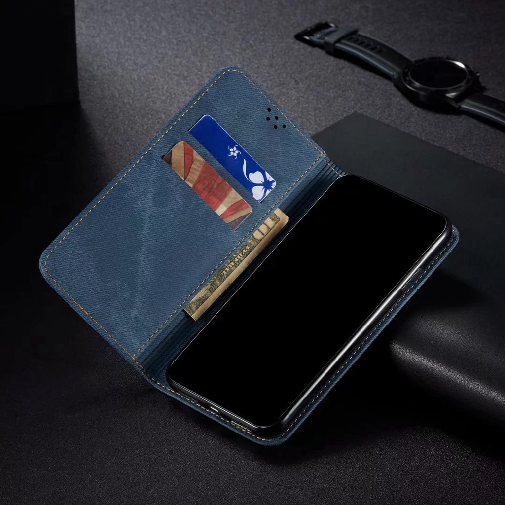 Bao da điện thoại vải jean nắp gập dành cho doanh nhân sang trọng OPPO Realme 5 Pro 5S Realme Q 5 | BigBuy360 - bigbuy360.vn