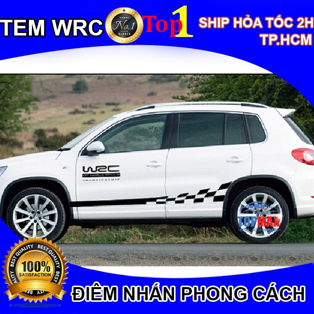 Tem dán sườn xe ô tô WRC sọc Caro phong cách thể thao.