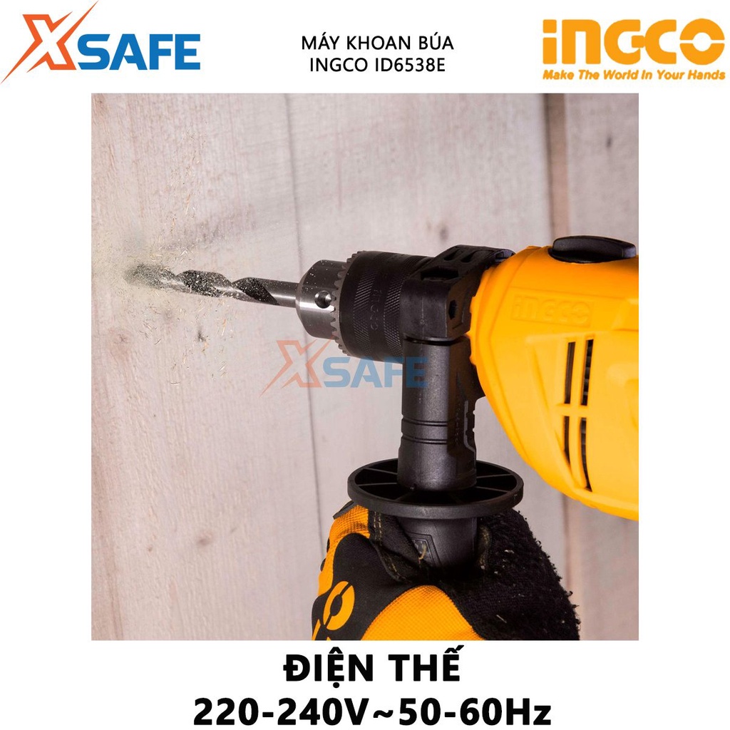 Máy khoan búa cầm tay 13mm INGCO ID6538E công suất 650w, tốc độ 3000 rpm, có chỉnh tốc, đảo chiều, chức năng khoan động