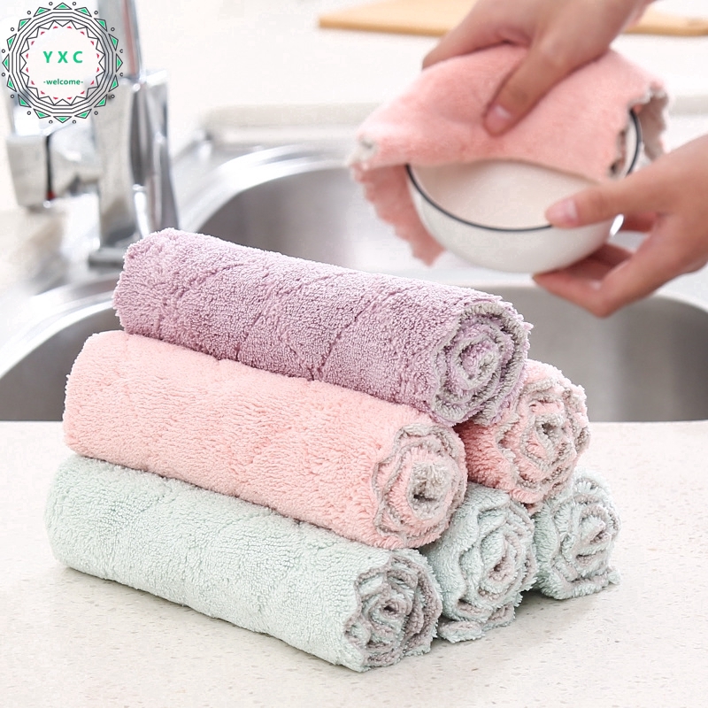 25*15cm Kitchen Dish Cloth Double-Sided Thicken Non-sticky No shed hair rectangle random delivery