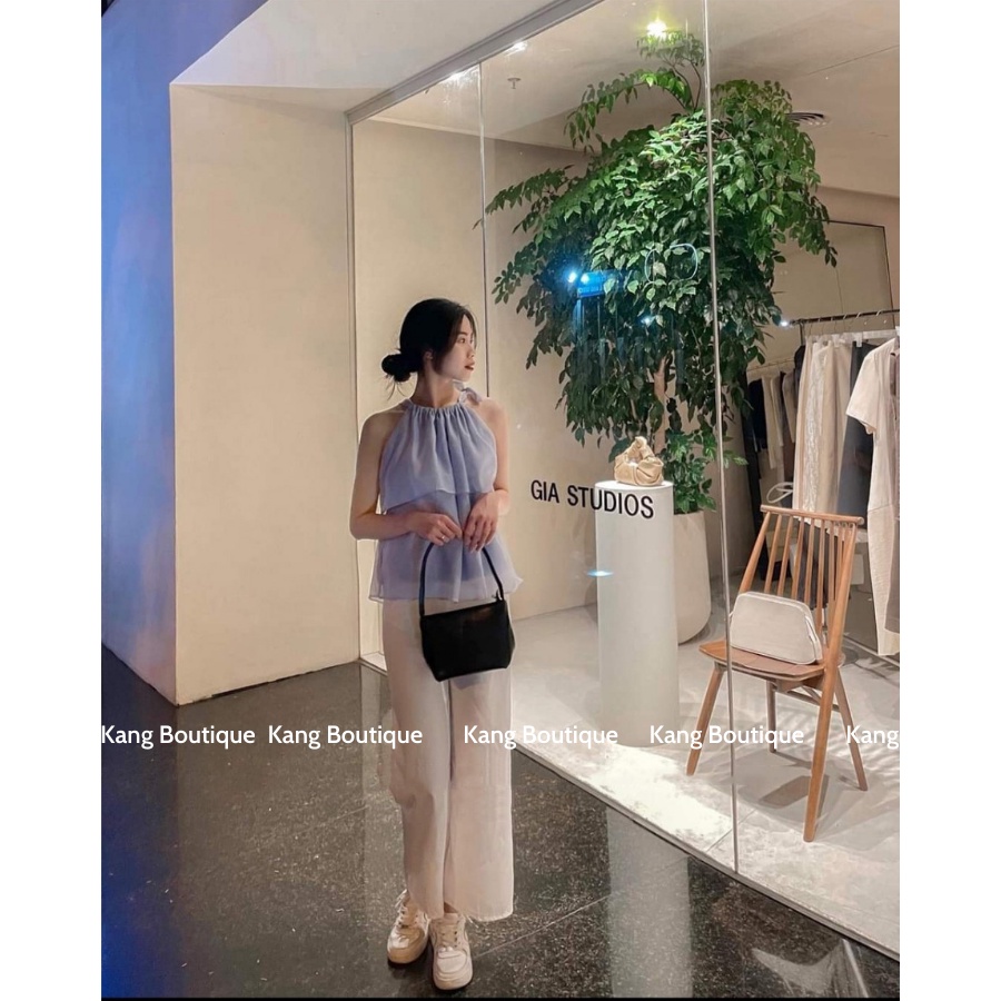 Áo kiểu nữ cổ yếm voan tơ kèm quần ống suông cạp chun có túi đi biển FREESIZE hàng Quảng Châu Kang Boutique Mã SE004