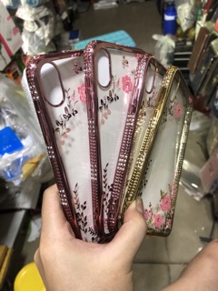 Ốp dẻo in hoa đính đá Iphone Xs max
