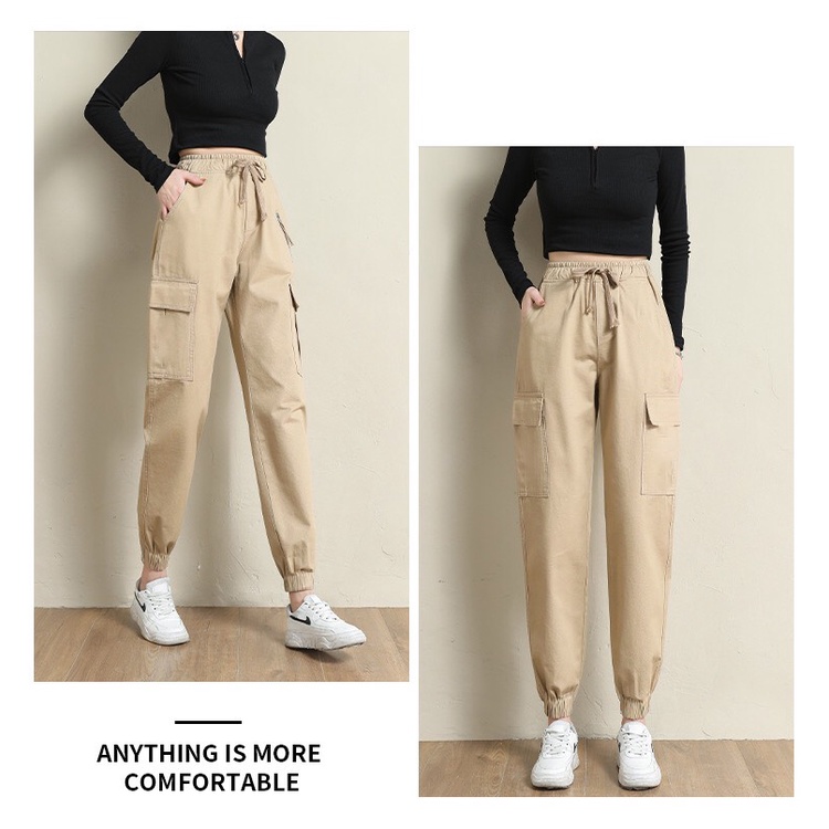 Quần jogger túi hộp nữ thể thao from rộng vải gió dù Hàn Quốc co giãn phong cách quần thể thao nữ bo gấu tập nhảy