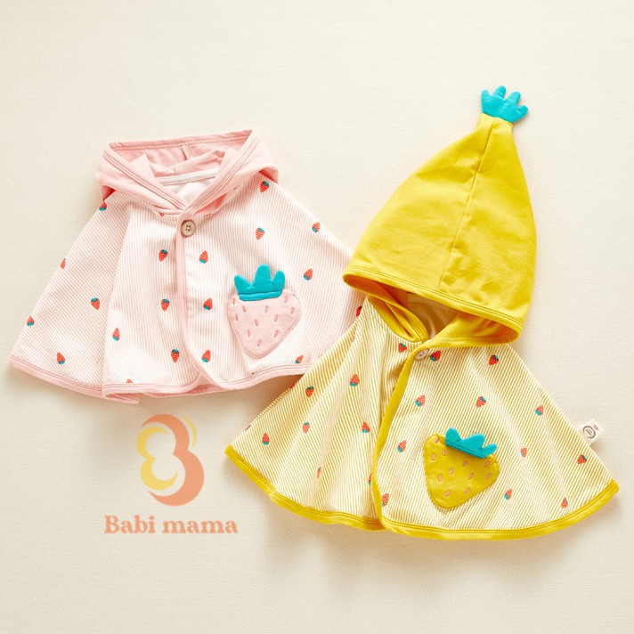 Áo Choàng Chống Nắng, Chống Gió Cho Bé Cánh Dơi Dâu Tây chất dày đẹp,95% cotton cho bé 0-5y Babi mama -