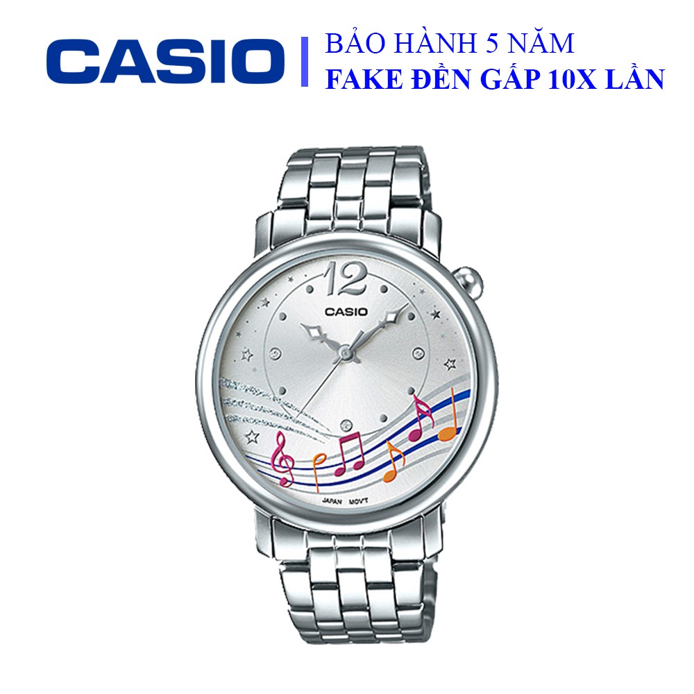 Đồng hồ Casio nữ dây sắt thể thao, khung viền bạc ánh kim sang trọng, chống nước WR30M đi bơi (LTP-E123D-7ADF)