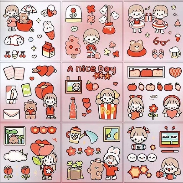 Bộ Sticker hình dán dễ thương sáng tạo và giấy bộ nhãn dán trang trí dễ thương phong các Hàn Quốc