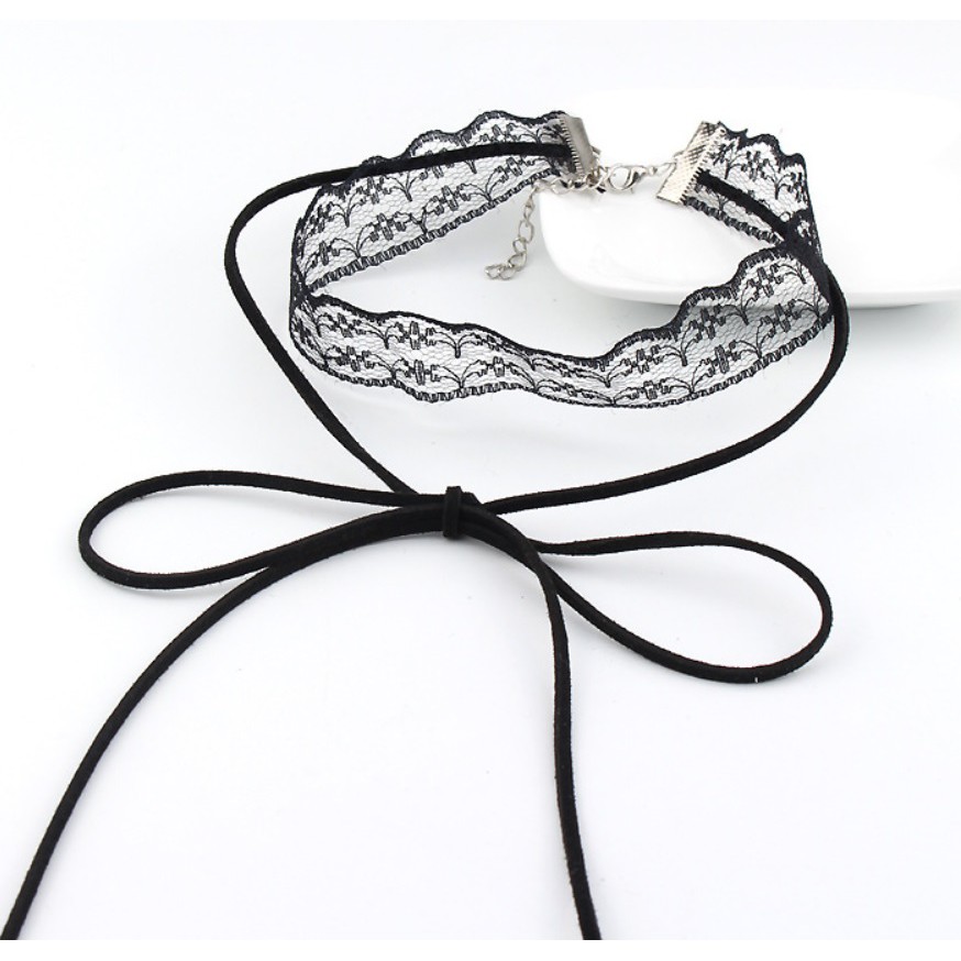 Dây chuyền chocker ren thắt nơ BERI (Đen) - DC013