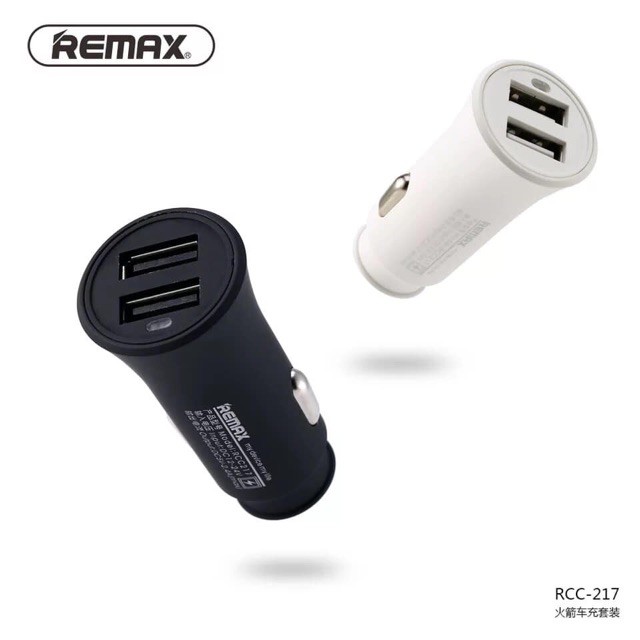 Tẩu sạc 2 cổng usb trên ô tô kèm dây sạc 3 đầu chuẩn hãng REMAX RCC217