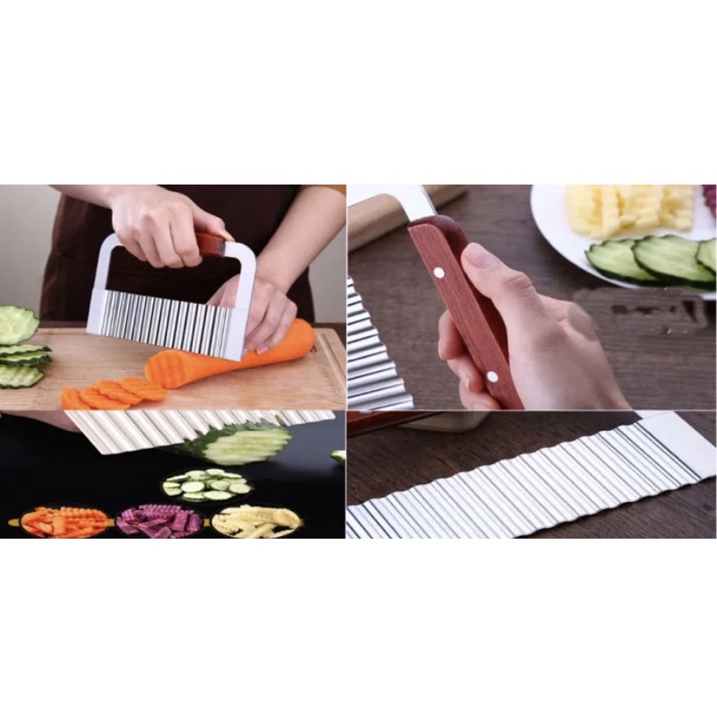 Dao Chặn Rau Củ - Rau Câu Tạo Hình Gợn Sóng Có Tay Cầm Gỗ -  Thân bằng thép 430