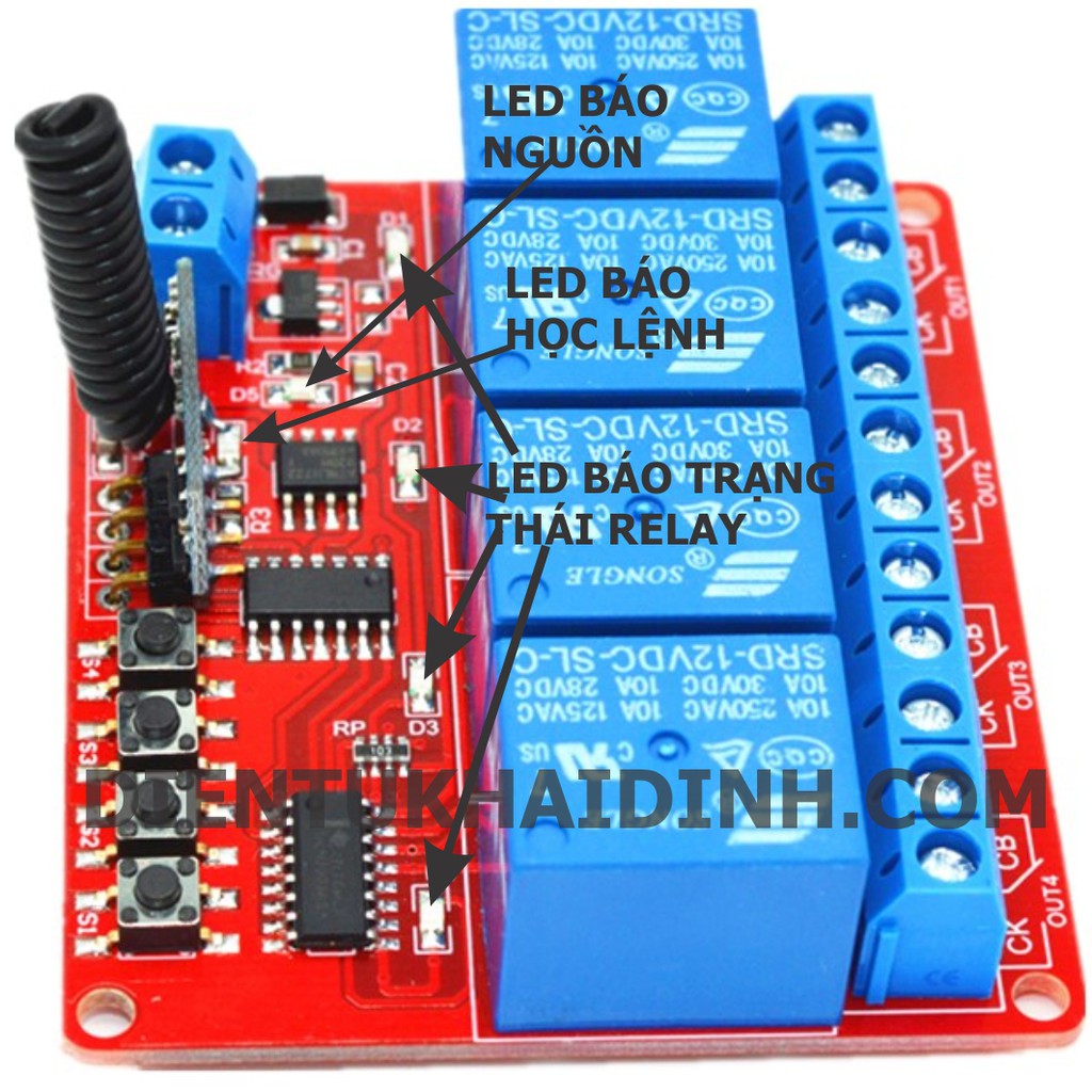 module RF 4 RELAY 12V, 433mhz, học lệnh, 4 nút nhấn kde2117
