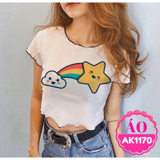 Áo croptop cuốn biên xinh xắn
