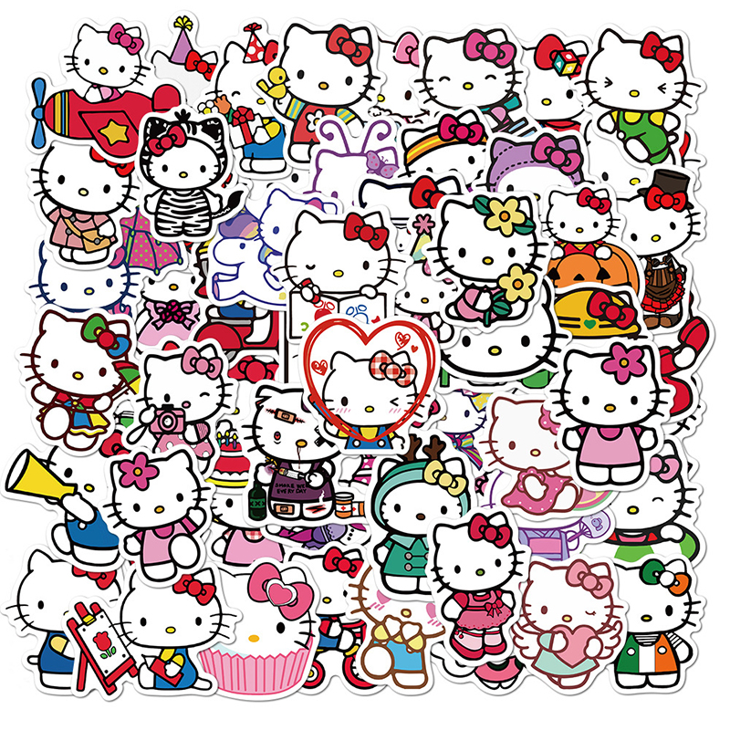 Set 100 Sticker Dán Trang Trí Hình Hello Kitty Đáng Yêu