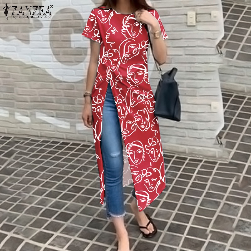 Áo kiểu Zanzea tay ngắn cổ tròn phong cách retro cho nữ