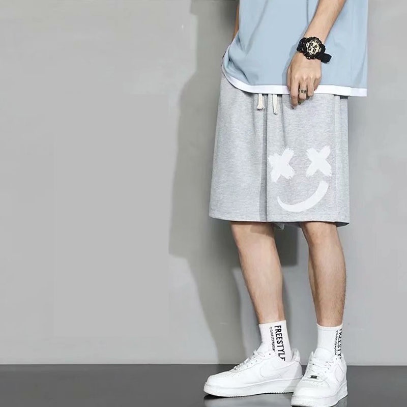 Quần short nữ nam ống rộng K99, quần đùi nữ hình mặt cười kiểu dáng thể thao phong cách đường phố cá tính. VL4