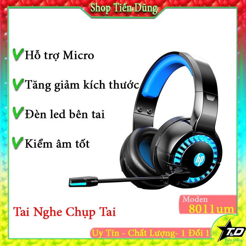Tai Nghe Chụp Tai HP DHE 8011UM Có Micro Đèn Led Hỗ Trợ Tốt Học Online Chơi Game có 2 Cổng Kết Nối USB và Chân 3.5