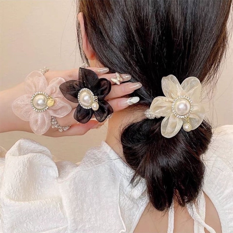Dây buộc tóc ngọc thanh lịch cao cấp Hàn Quốc dây cột tóc bông hoa đính ngọc cho nữ