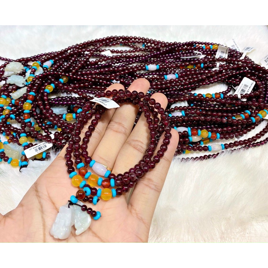 Vòng tay đá Ngọc Hồng Lựu Garnet đỏ mix Tỳ Hưu Jade trắng hàng thiên nhiên Tặng kèm hộp đựng VT115 - Hợp tất cả các mệnh