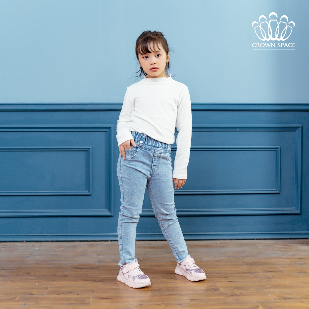 Quần Jeans Bé Gái Crown Space Cao Cấp CKGL372210-Siêu Nhẹ Chống Nhăn, Xanh Pastel Chuẩn Anh Quốc Size 19kg-33kg