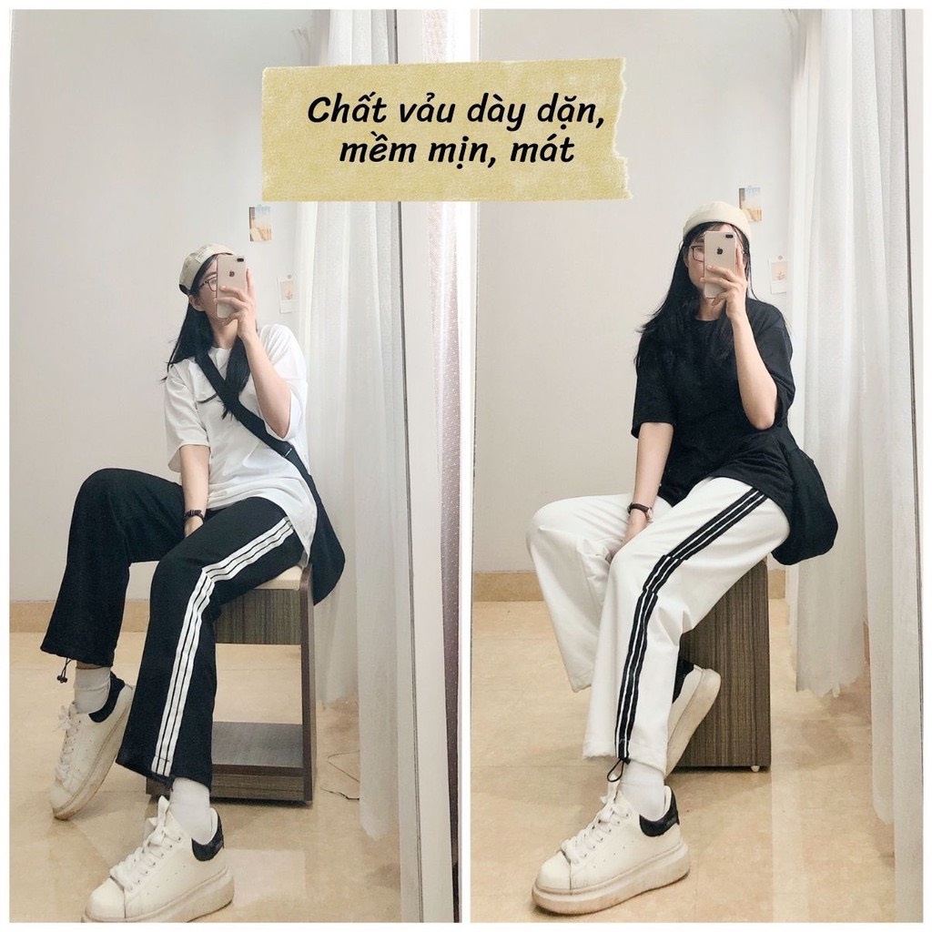 Quần jogger ống rộng suông nam nữ unisex thể thao 3 sọc bo gấu dây rút chất UMI bigsize QD21