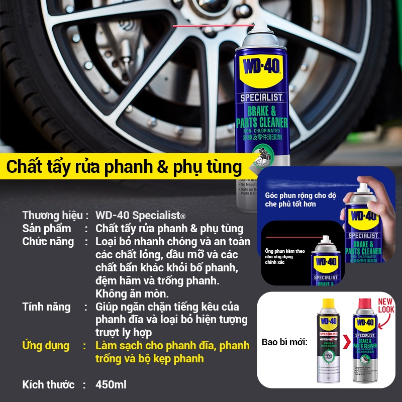 Chai Xịt Tẩy Rửa Tay Thắng Phanh Xe WD 40 Brake & Parts Cleaner Chất Làm Sạch Vệ Sinh Cụm Thắng Xe & Phụ Tùng 450ml