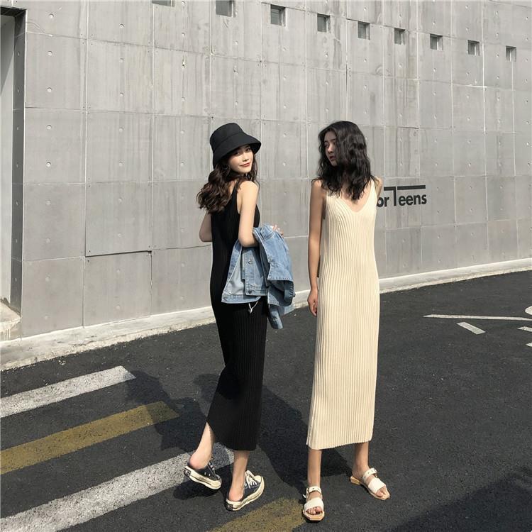 IELGY Đầm Dệt Kim Sát Nách Thời Trang Hàn Quốc Dễ Phối Đồ Cho Nữ