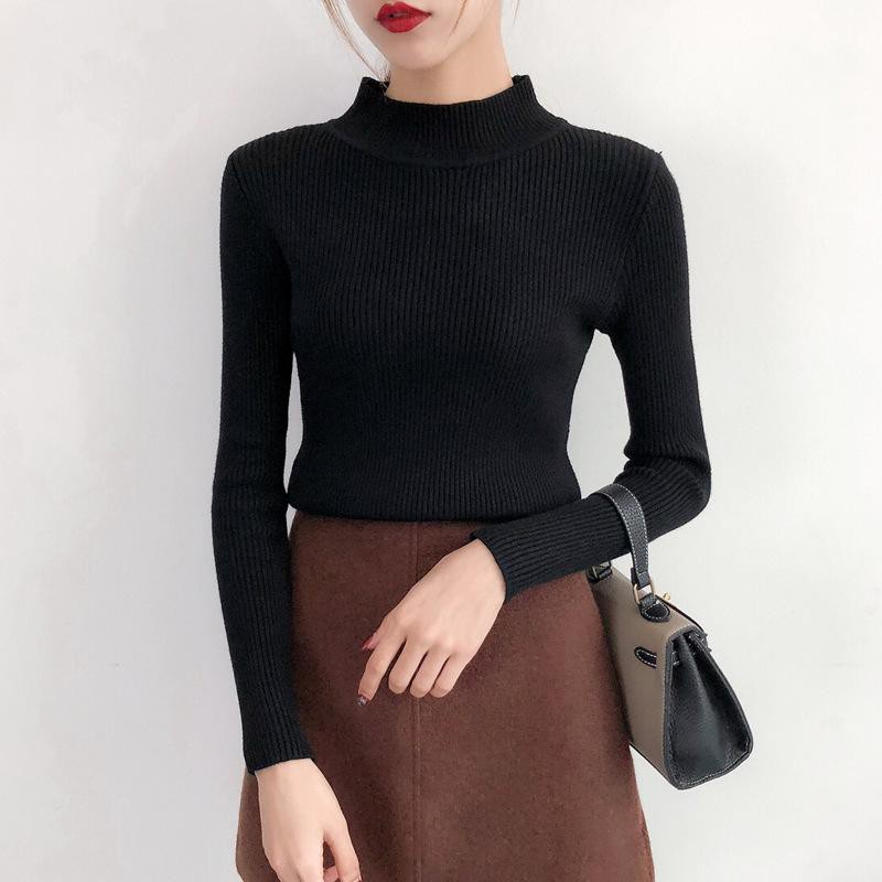 Áo len CHIPXINH cổ 3 phân, dài tay, form dáng ôm - màu đen