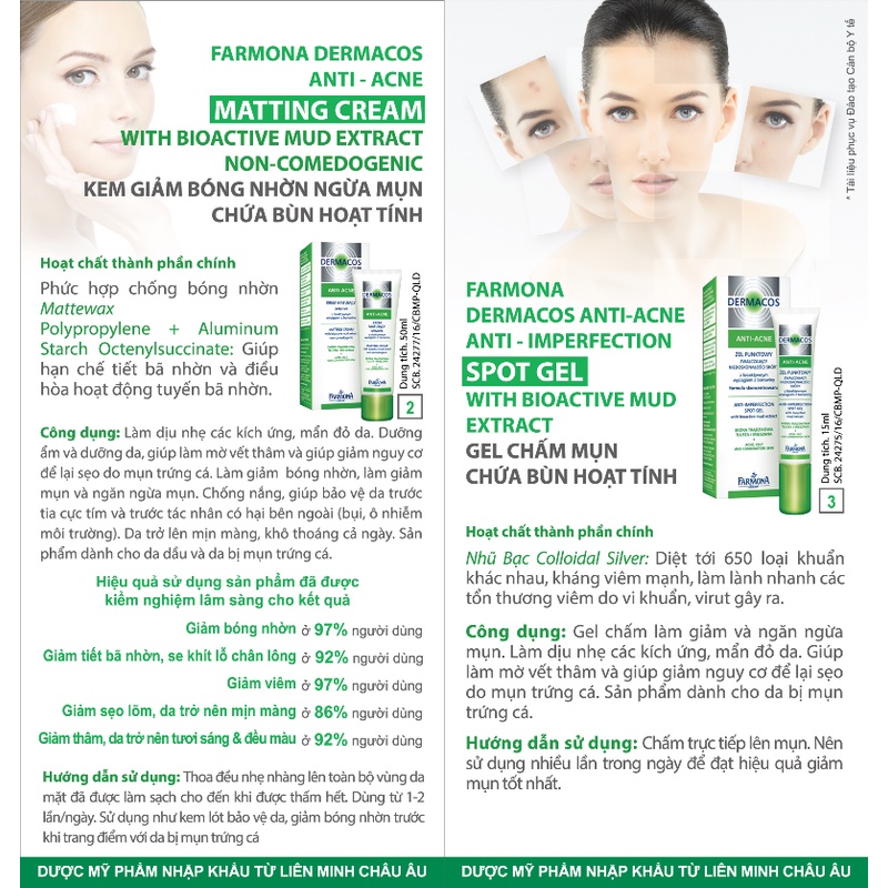 Kem Dưỡng Giảm Bóng Nhờn Farmona Dermacos Anti-Acne Matting Cream with Bioactive Mud  Extract Non-comedogenic 50ml